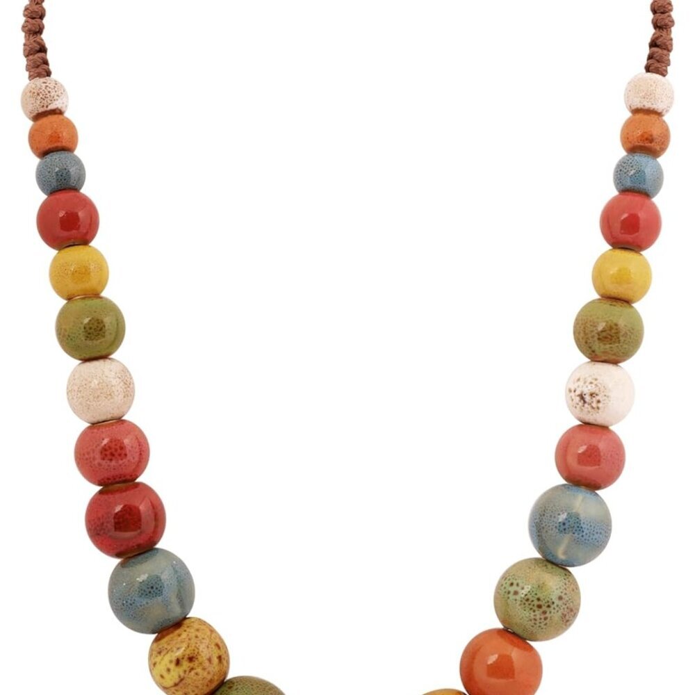 Hippie Boho Colorful Ceramic Round Beads Strand Necklace, Bohemian Fashion State